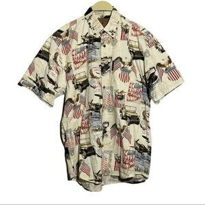 North River Button Shirt Men Sz M American USA US Flag Army Air Veteran Patriot